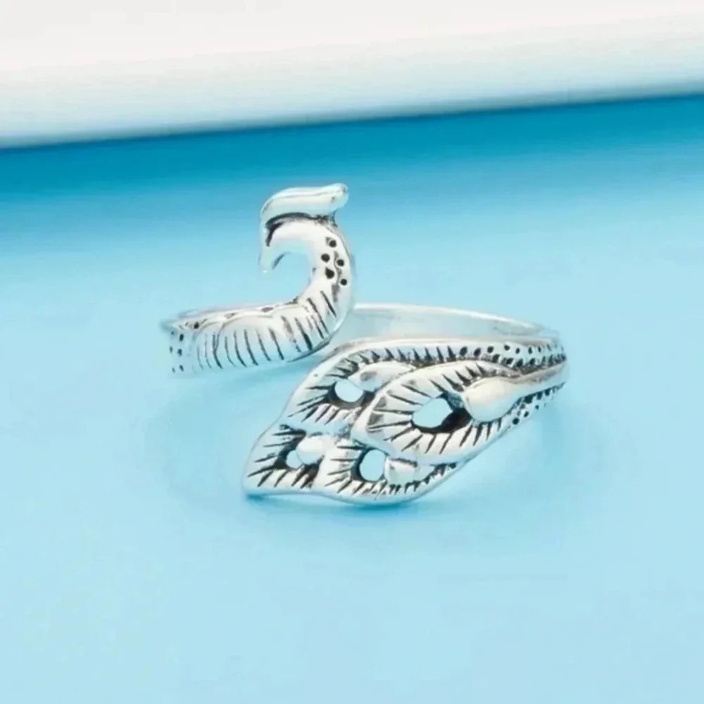 Peacock Adjustable Silver Ring NWT